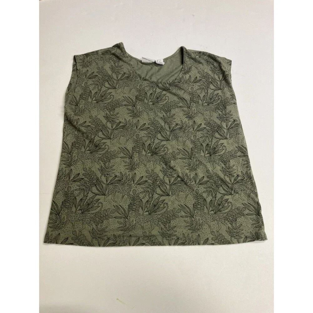 Tabitha Webb Women's Green Floral Round Neck Short Sleeve Pullover T-Shirt L